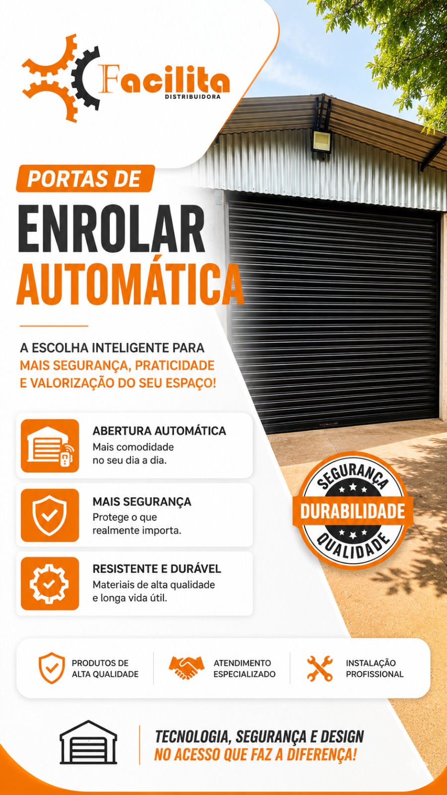 Porta de enrolar automática em galpão claro