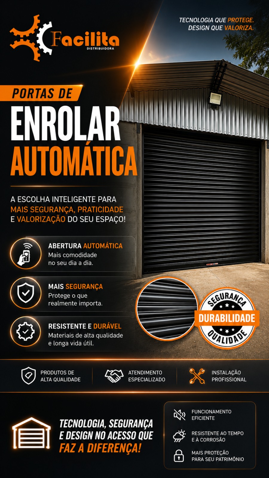 Porta de enrolar automática em galpão