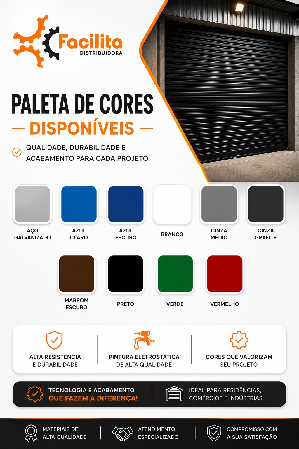 Paleta oficial de cores Facilita Distribuidora — 10 cores disponíveis